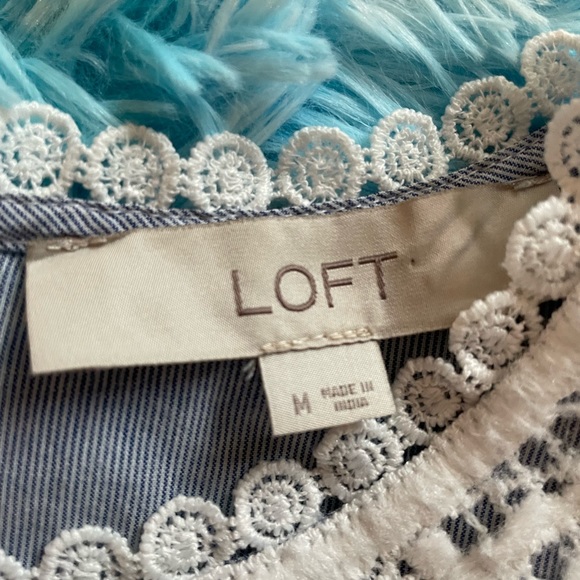 LOFT Ticking Cotton Embroidered Blouse Size Medium - Picture 3 of 4